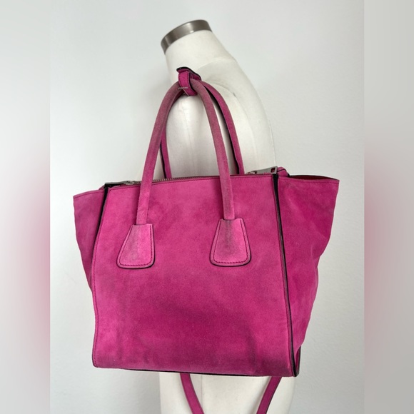 PRADA Twin Pocket 2 Way Zip Tote Pink Scamosciato Suede Convertible Bag BN2625 - Picture 10 of 15